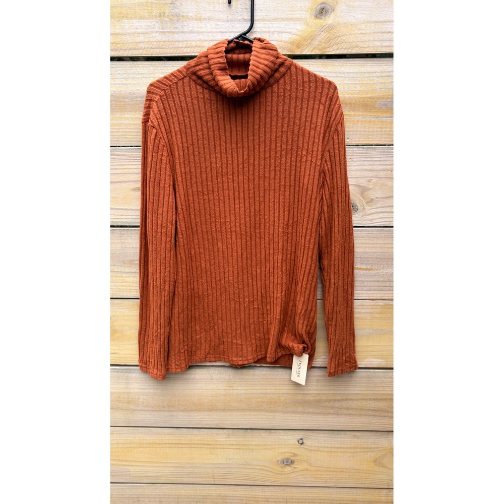 Ekouaer Burnt Orange Ribbed Turtleneck Sweater Long Sleeve Large NEW